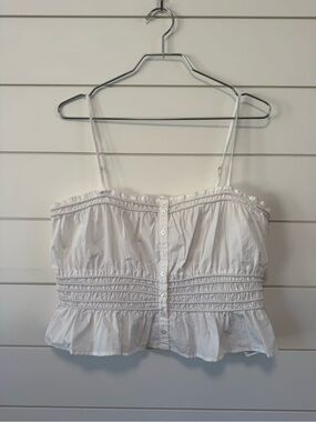 Madewell Women’s White Smocked Button-Front Cropped Tank Top Size L